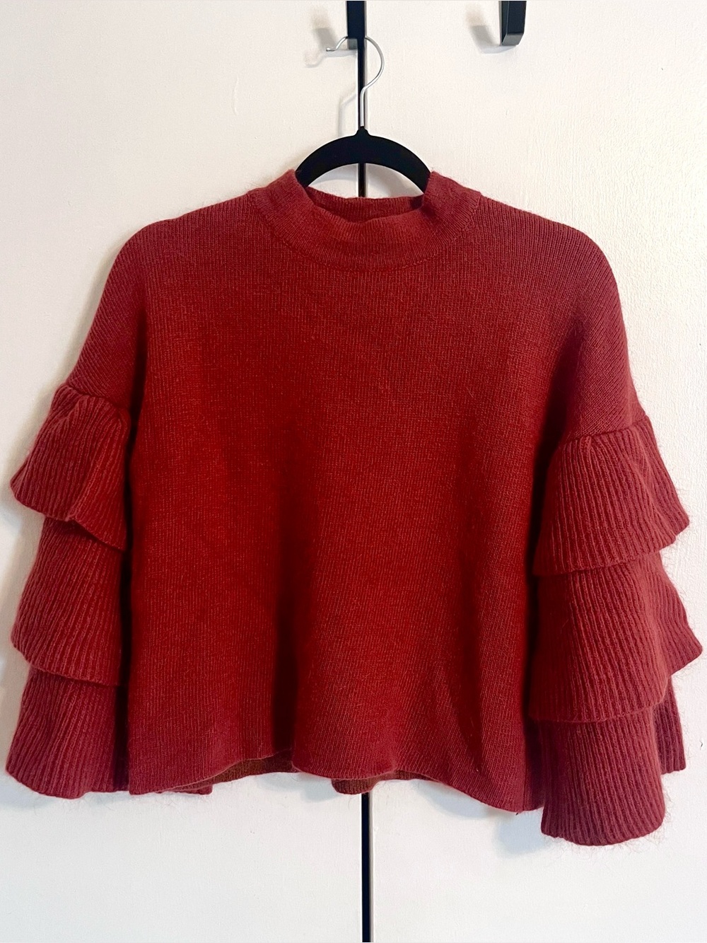 Ruffle Sleeve Sweater Medium Terracotta Rust Tiered Romantic Boho Chic Cozy Fall